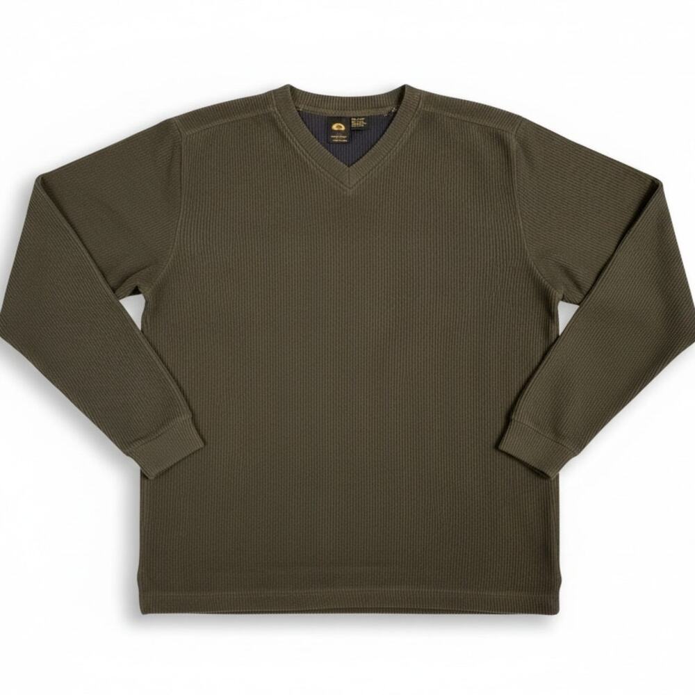 Vintage 90s Body Glove Men's L Olive Green Ribbed V-Neck Sweater Skater Surf